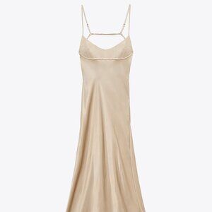 Zara Satin Effect Cut Out Dress- Size Small, Taupe Gray